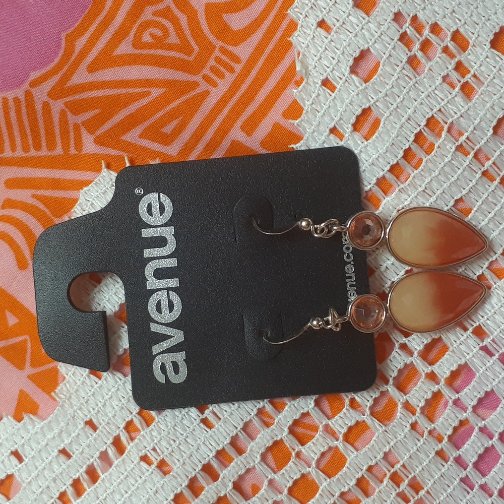 AVENUE Orange & Goldtone Earrings NWT